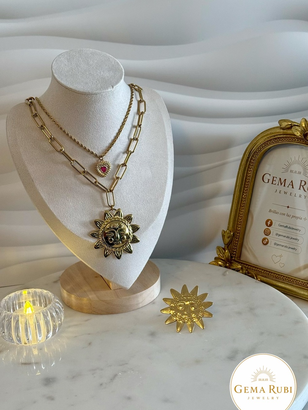 3-Piece Gold Sun & Heart Jewelry Set – Stainless Steel